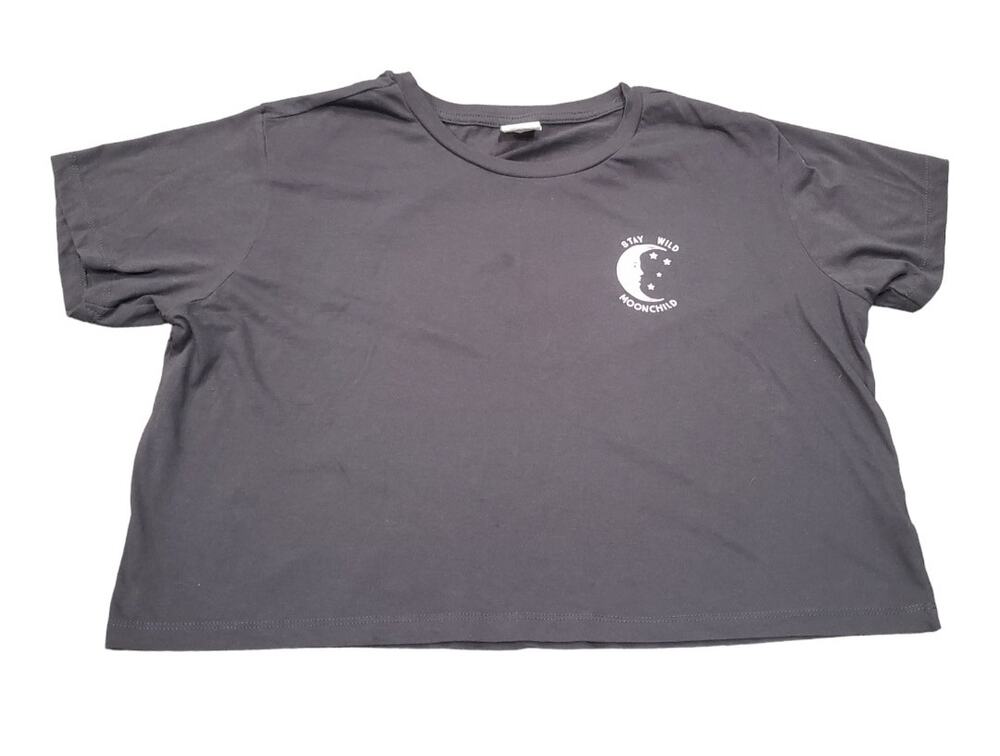 Streetwear Society Blackish Gray Stay Wild Moon Child Short Sleeve Crop Top